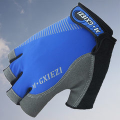 Silicone anti-skid bicycle semi-finger gloves breathable speed dry ice silk stretch fabric cycling g blue m 