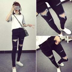 Spring 2018 new Korean version of women`s clothing slim cut jeans pencil trousers women trend black 26 