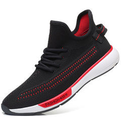 2018 summer new sports shoes men`s casual shoes, round head, low top fly weave shoes, breathable run red 38 