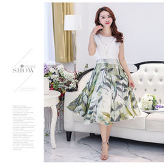The new fashionable dress of summer 2018 slim print skirt mulberry silk big pendulum silk dress pure green m 