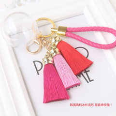 Gradual change tassel permanent flower key ring hand diy float hanging bag accessories Red gradient 