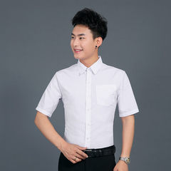 夏季男士韩版修身翻领衬衫纯色衬衣商务免烫职业白寸衫男短袖正装 白色 S