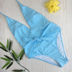 New style bikini light blue pure color swimsuit European and American sexy v-neck fashionable sexy c J8026 sky blue s. 