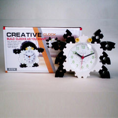 Creative children`s clock DIY puzzle alarm clock new unique gift blocks assemble students creative c Black and white match 