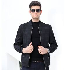 Fall 2017 middle-aged men`s wear jacket light style casual Korean print jacket plaid jacket baseball black 170/88 a 