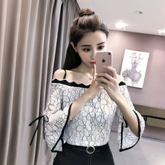 Cross border exclusively for 2018 summer new horn sleeve lace blouse sweet one word shoulder five mi white s. 