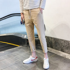 Summer thin linen nine-point trousers men`s trousers hemp cotton Korean version of the trend casual  khaki m 