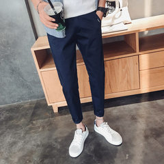 Spring/summer 2018 new men`s wear 9 minutes trousers Korean version trim men`s fashion casual pants  Black UK802 28 