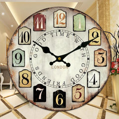 欧式复古客厅挂钟时尚装饰时钟木质钟表创意美式墙壁石英钟clock A-12寸