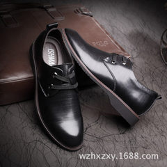 Summer leisure shoes men`s Korean version of soft skin young British leather black pointed height bu black 38 