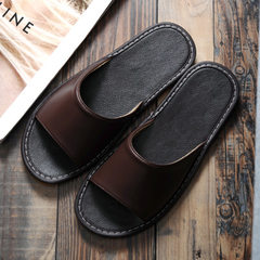 House leather slippers summer indoor lovers floor slippers men and women haining genuine leather ant Brown male 25 suits (size 35-36) 