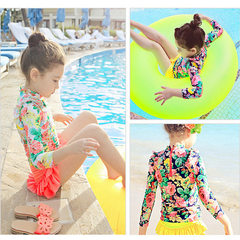 Children`s swimsuit baby lovely princess sun bathing suit girl`s split long sleeve quick dry girl`s  pink s. 