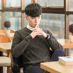 Eryi time and space knitted sweater men`s round neck sleeve autumn winter new style men`s pure color Dark grey m 