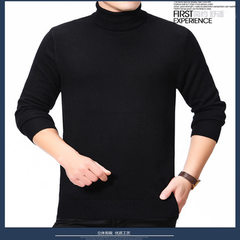New style men`s sweater pure color turtleneck sweater business men`s pure color sweater dad wear a h black 165 