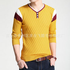 In the spring and autumn of 2017, thin v-neck sleeve with Korean version of men`s knitwear is fashio yellow XXL 