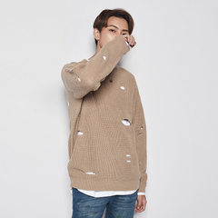 2017 somber-toned sweater male han edition easing round collar jumper raglan sleeve the tide men`s s khaki m 