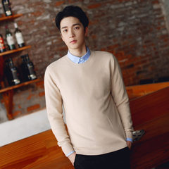 Fanzhuosi men`s wear spring men`s wear sweater men`s pure color Korean version of slim body bottom s Shallow the color of camel`s hair s. 