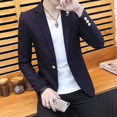 Suit men`s coat Korean version slim casual stripe small suit men`s hairstylist suit spring on the dr purple m 