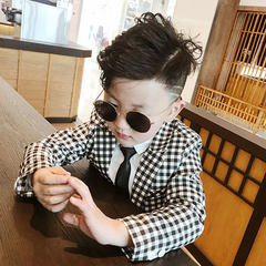 Children`s suit 2018 spring new style black and white plaid jacket + trousers 2 pieces of children`s Graph coloring 7 # (90). 