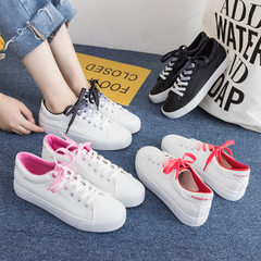 Autumn leather upper small white shoes women with gradually changing canvas shoes Korean version of  black 35 