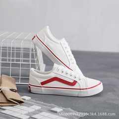 国安D-99春季情侣款大小码学生小白鞋运动鞋女式帆布鞋一件代发 白色 35