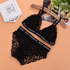 New style character beautiful back letter 100 build condole to take lace sex appeal deep V vest to t Black [breast wipe + underwear] All code 