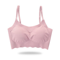 New one-piece seamless underwear without a steel ring gathering ice silk sleep yoga bra safety free  pink s. 