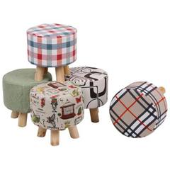 Creative hot style can disassemble and wash solid wood round stool cloth art sofa stool solid wood f Mixed colors are shipped at random 28 * 28 cm 