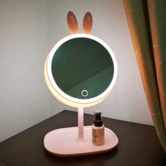 Desk lamp dresser lamp LED lamp mirror princess mirror tabletop mirror dressing mirror cosmetic mirr Pink rabbit ears round 