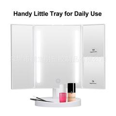 Three-fold LED lamp cosmetic mirror with lamp holder mirror square touch switch can adjust the band  white 17.5 * 28.5 CM 