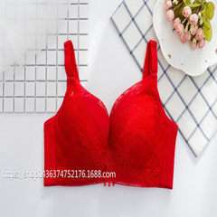 No-tie no-ring bra sexy lace mesh with deep v-shaped drawstring breast center cup ladies bra red 75 b, 