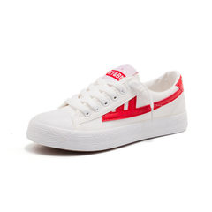 Autumn new style Korean version of small fresh men`s and women`s leisure canvas shoes student flat t red 35 