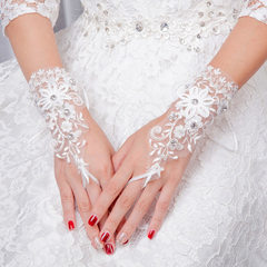 Lace wedding gloves wedding gloves flower hollow-out diamond - free finger gloves new bridal wedding A, All code 