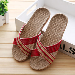 Household wear-resistant leaky toe breathable EVA home lovers women flax slippers summer cross - typ Women`s shoes red 35-36 (for 34-35) 
