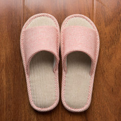2018 new stripe flax slippers wholesale household indoor fabric art men and women lovers home slippe Pink 08 36 and 37 for 35 and 36 