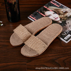 Flax slippers at home in the bedroom women and men cross the summer lovers anti - slippery soft bott Ma a word 35-240 (36) 