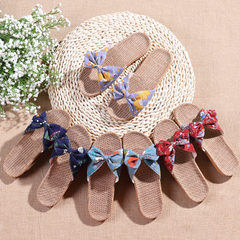 Broken flower home linen slippers women with thick bottom anti-skid lady household lovely bowknot in Grass green 35 and 36 