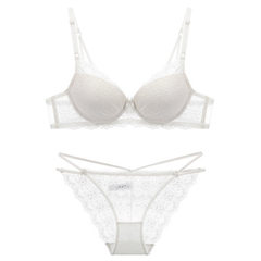 New bra set sexy lace gathered bra women`s deep V bra upper thin thick underwear set white 80 b, 
