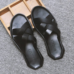 Spring 2018 new genuine leather sandals men`s cool slippers men`s manufacturers direct men`s shoes a white 38 