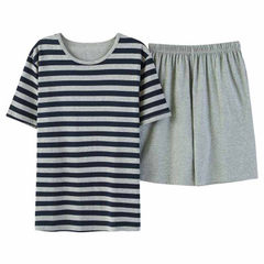 Men`s pyjamas summer cotton short-sleeved pyjamas leisure stripes plus-size youth home wear suit BS2021 for men l 