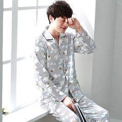 Mianxiang thick new spring and autumn pajamas girls long sleeve cute lapel cotton home wear men`s su 8209 # male m 
