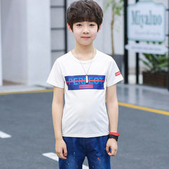 Ins hot style European and American Korean version of the T-shirt children`s summer short sleeve who white 120 cm 