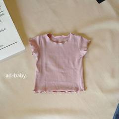 Adbaby2018 summer short sleeve knitwear pullover pure color girl T-shirt baby Korean version of ins  pink 80 cm 