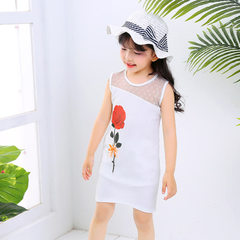 Europe and the United States children`s clothing 2018 summer girls` a-line dress patchwork digital p white 3 t/recommendation 90-95 cm 
