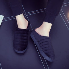 Cotton slippers men and women`s fashion Korean version of black and white three bars of cotton mop w Diagonal black 36 and 37 
