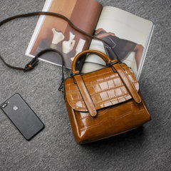 2018 new Korean style genuine leather handbag wholesale handbag cow leather slanted shoulder bag oil Light grey 