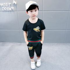 2018童装夏季新款男童短袖套装儿童蜻蜓休闲运动两件套一件代发潮 黑色 80cm