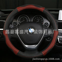 Manufacturer direct sales car steering wheel cover new genuine leather car four seasons general purp Red and black 38 cm 