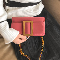2018 new style bag fashionable abrasive leather belt buckle small square bag chic chain small bag ul black 
