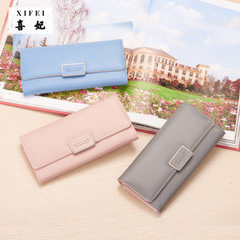 New Korean version of ladies purse simple and fashionable PU long style three fold bag large capacit green 